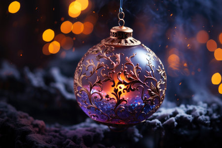 Luxurious magical glowing decorated Christmas ball closeup, xmas decorations, new year tradition, AI Generated illustrationの素材