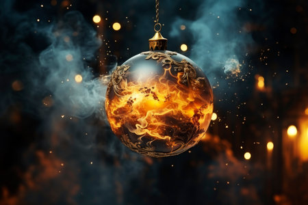 Luxurious magical glowing decorated Christmas ball closeup, xmas decorations, new year tradition, AI Generated illustrationの素材