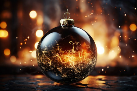 Luxurious magical glowing decorated Christmas ball closeup, xmas decorations, new year tradition, AI Generated illustrationの素材