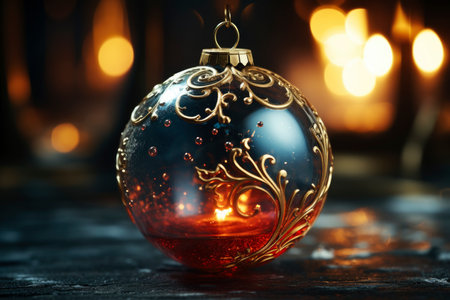 Luxurious magical glowing decorated Christmas ball closeup, xmas decorations, new year tradition, AI Generated illustrationの素材