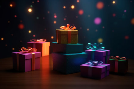 Holiday gift boxes with ribbons and bows, AI Generated illustrationの素材