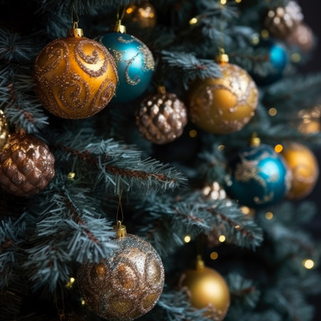 Christmas balls closeup, xmas decorations, new year tradition, AI Generated illustrationの素材