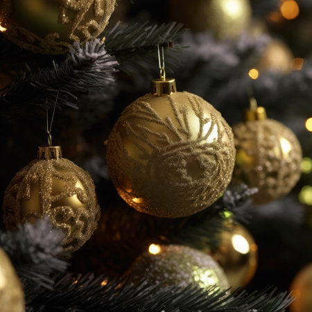 Christmas balls closeup, xmas decorations, new year tradition, AI Generated illustrationの素材
