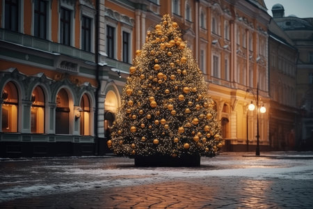 Christmas tree on the city square, AI Generated illustrationの素材