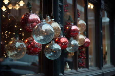 Colorful Christmas balls closeup, xmas decorations, new year traditionの素材