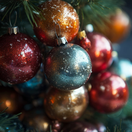 Christmas balls closeup, xmas decorations, new year tradition, AI Generated illustrationの素材