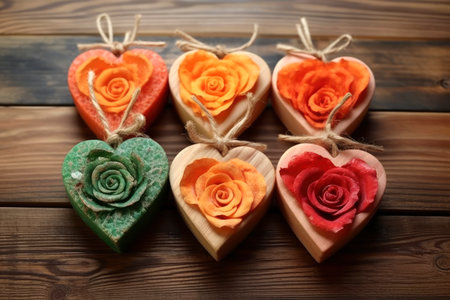Bars of handmade natural soap with herbs and flowers, Valentine's day gift, AI Generated illustrationの素材