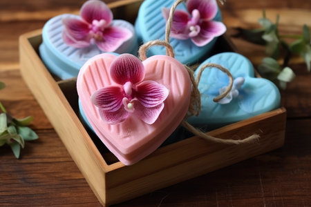 Bars of handmade natural soap with herbs and flowers, Valentine's day gift, AI Generated illustrationの素材