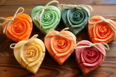 Bars of handmade natural soap with herbs and flowers, Valentine's day gift, AI Generated illustrationの素材
