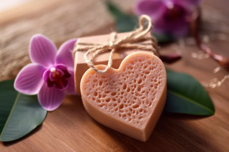 Bars of handmade natural soap with herbs and flowers, Valentine's day gift, AI Generated illustrationの素材