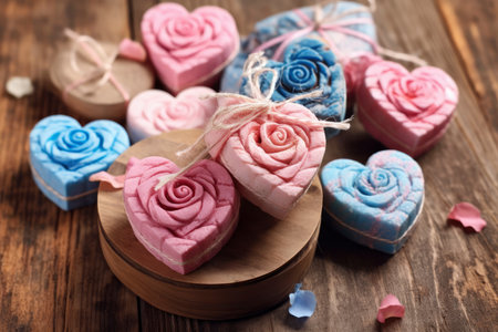 Bars of handmade natural soap with herbs and flowers, Valentine's day gift, AI Generated illustrationの素材