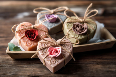 Bars of handmade natural soap with herbs and flowers, Valentine's day gift, AI Generated illustrationの素材