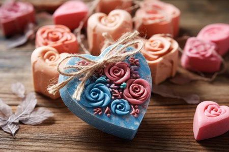 Bars of handmade natural soap with herbs and flowers, Valentine's day gift, AI Generated illustrationの素材