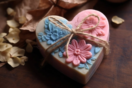Bars of handmade natural soap with herbs and flowers, Valentine's day gift, AI Generated illustrationの素材