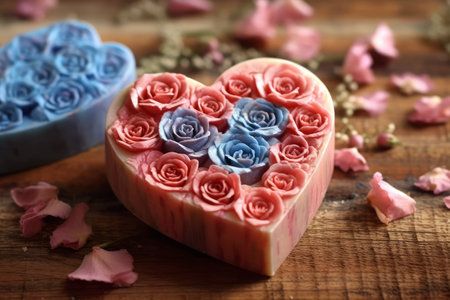 Bars of handmade natural soap with herbs and flowers, Valentine's day gift, AI Generated illustrationの素材