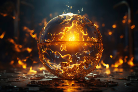 Magic crystal ball for fortune telling with flame and smoke on a dark background, AI Generated illustrationの素材