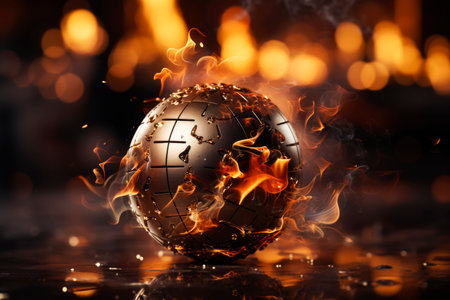Magic crystal ball for fortune telling with flame and smoke on a dark background, AI Generated illustrationの素材