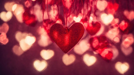 Valentine's day red heart background, AI Generated illustrationの素材