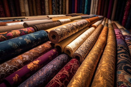 Various colored carpet rolls, AI Generated illustrationの素材