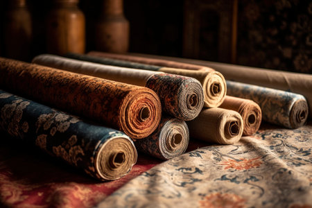 Various colored carpet rolls, AI Generated illustrationの素材