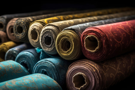 Various colored carpet rolls, AI Generated illustrationの素材