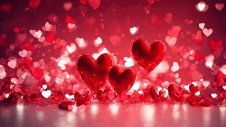 Valentine's day red heart background, AI Generated illustrationの素材