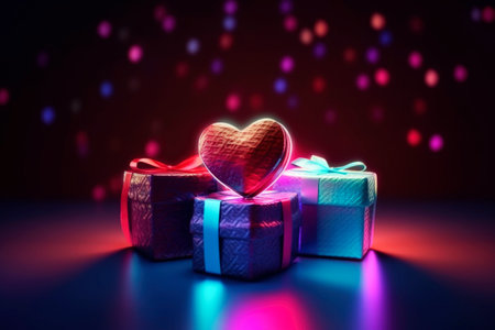 Heart shaped Valentine's Day gift, AI Generated illustrationの素材