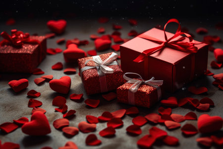Valentine's day gift box and red roses, beautiful flowers for your beloved, AI Generated illustrationの素材