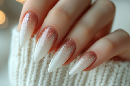 Nail design on shiny nail polish, fashionable pink manicure, AI Generated illustrationの素材