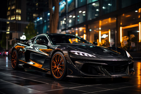 Futuristic sports super concept car in the city, street racing on expensive exclusive luxury auto, AI Generated illustrationの素材