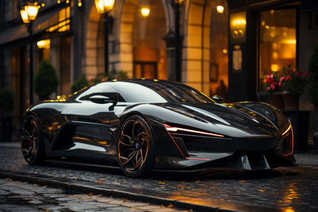 Futuristic sports super concept car in the city, street racing on expensive exclusive luxury auto, AI Generated illustrationの素材