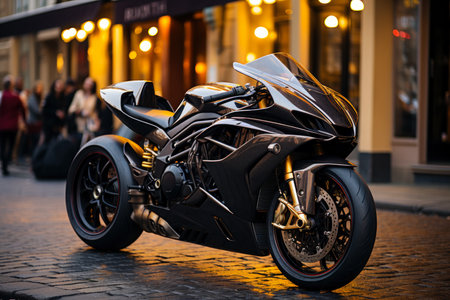 Racing sports bike on the street, custom unique motorcycle, AI Generated illustrationの素材