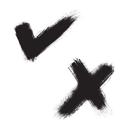 Black hand painted check mark and X mark. Vector illustrationのイラスト素材