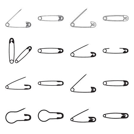 Collection of safety pin icons, plus realistic safety pins. Vector illustrationのイラスト素材