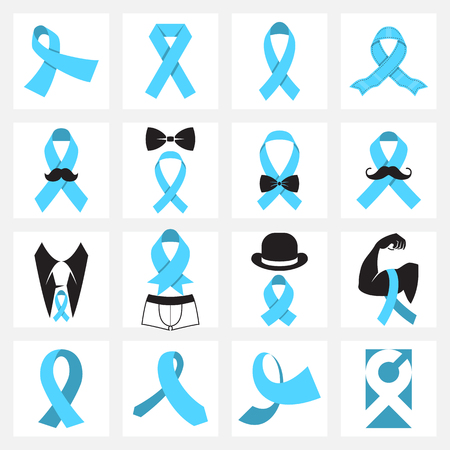 Prostate cancer awareness symbols. Blue ribbons awareness icons. Vector illustrationのイラスト素材