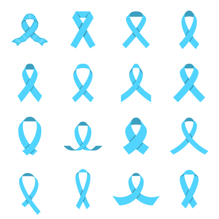 Prostate cancer awareness symbols. Collection of blue awareness ribbon icons isolated on a white background. Vector illustrationのイラスト素材
