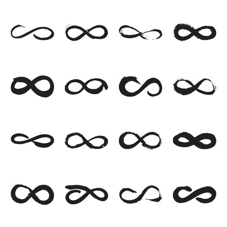Collection of 16 hand painted infinity signs. Vector illustrationのイラスト素材