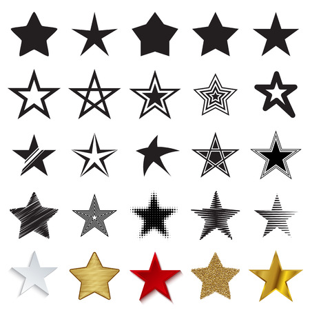 Star icons. Set of different star symbols isolated on a white background. Vector illustrationのイラスト素材