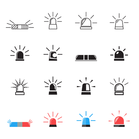 Flashing alarm signal. Police, fire, emergency, ambulance car light flashing icons. Vector illustrationのイラスト素材