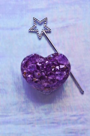 Heart Amethyst with Silver Star Wandの写真素材