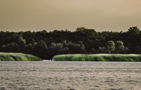 Long exposure image of Narew River in DÄbe Polandの写真素材