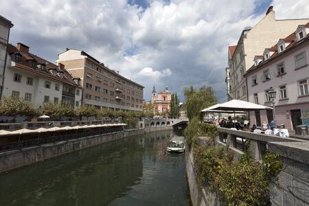 city trip to the old city center of Ljubljana,capital of Sloveniaのeditorial素材