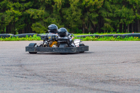Go karting on the track.