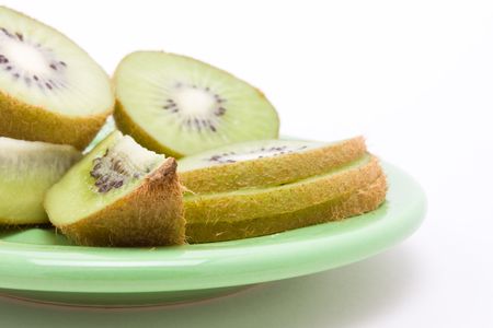 Fresh ripe Kiwi Fruit isolated against white background.の写真素材