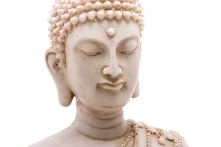 Buddha statue close up isolated against white background.の写真素材