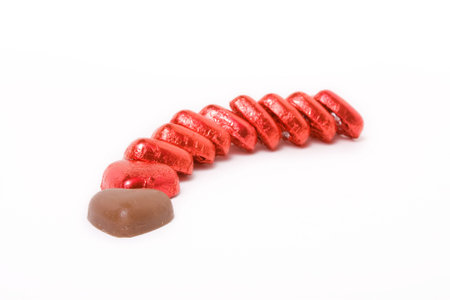 Red foil wrapped chocolate hearts for valentine's day