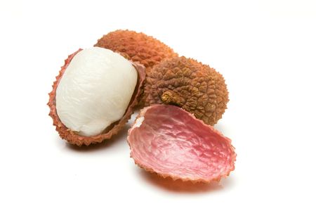 Group of Lychee also known as Chinese Gooseberry isolated against white background.の写真素材
