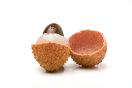 Group of Lychee also known as Chinese Gooseberry isolated against white background.の写真素材