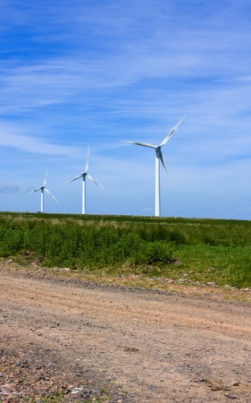 Wind farm set in the rolling hills of Fala Moor, Midlothian, Scotland.の写真素材