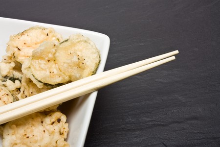 Deep fried courgette covered in tempura batter.の写真素材